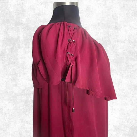 Torrid Off Shoulder Burgundy Ruffle Top Plus Size 2X Lace-Up Boho Goth Romance - Picture 8 of 8